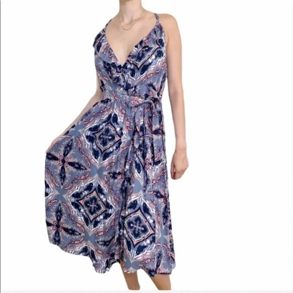 Roxy Rooftop Sunrise Strappy Midi Wrap Dress Blue Size XS NWT - Picture 3 of 15
